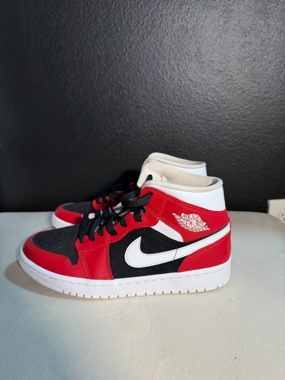 Jordan  Red Black White Mid-Top Sneakers